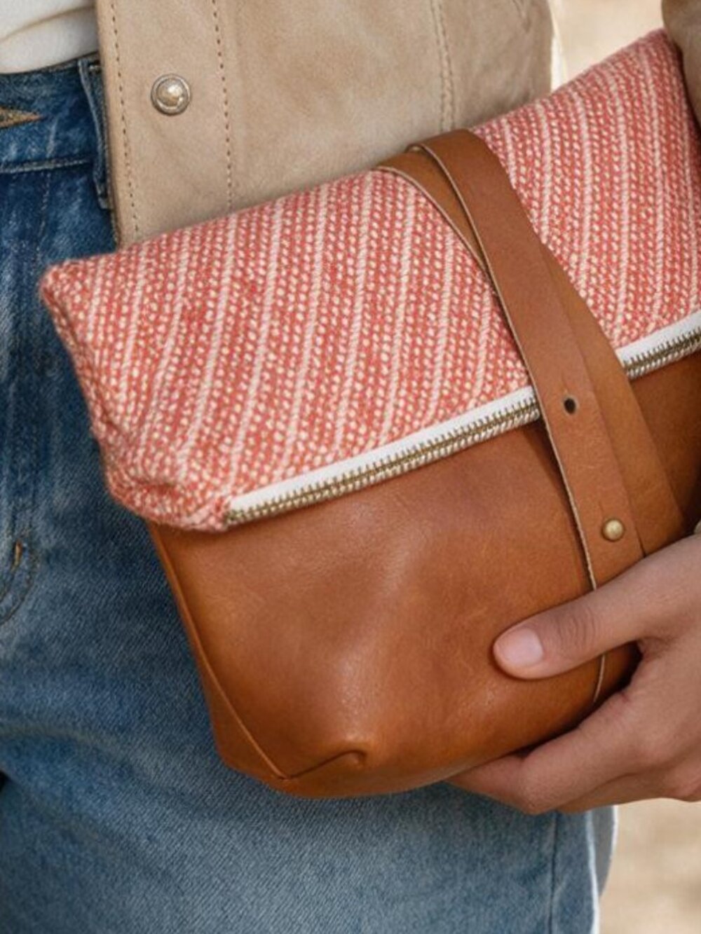 PENNYROYAL DESIGN Handcrafted Leather and Wool Foldover Clutch Bag - RARE